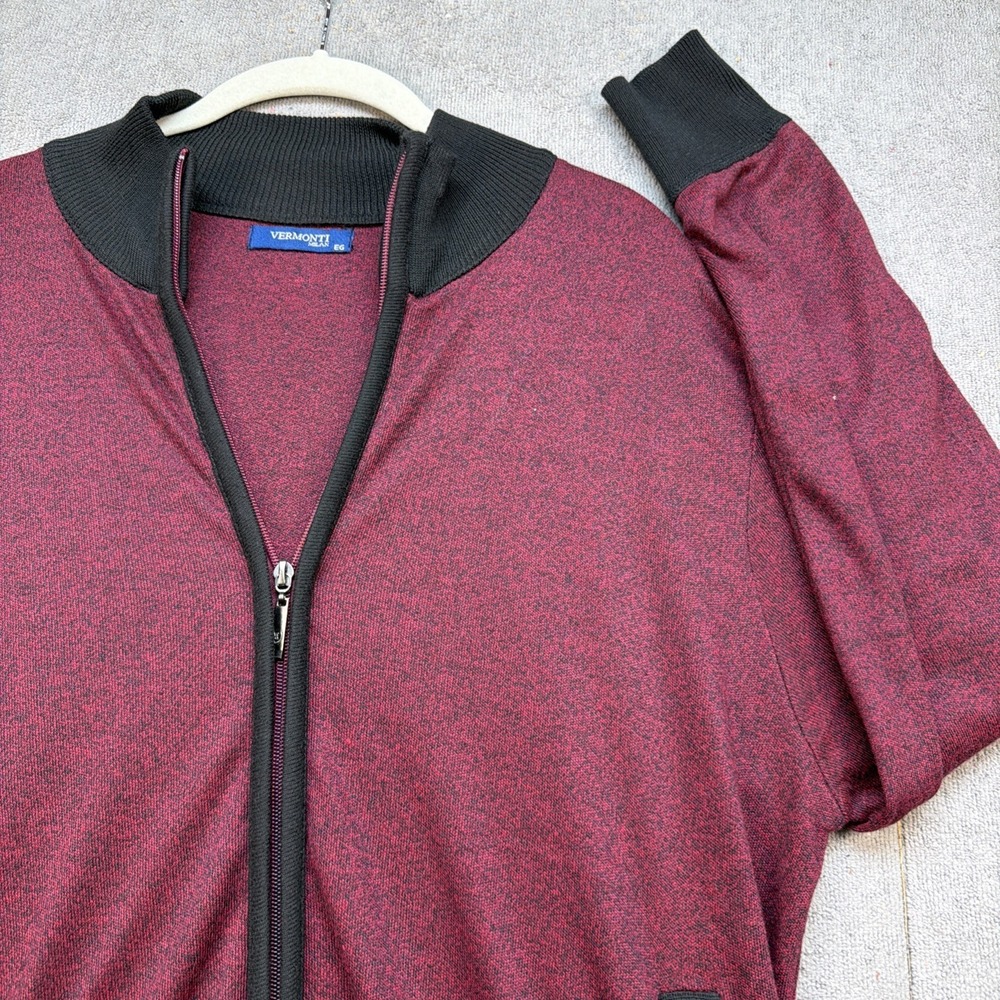 Men's Full Zip Knit Bomber Jacket Red Black Pockets XL Vermonti Milano